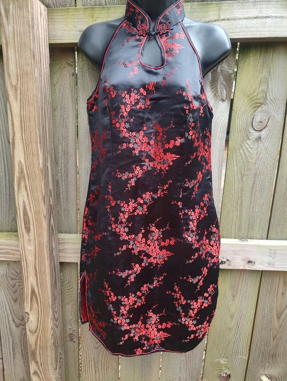 Shanghai Soho VTG Women’s Cheong-sam Black Floral Silk Blend Satin Dress Size M - Picture 1 of 11